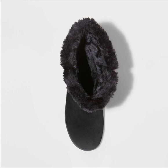 Universal Thread Black Charleigh Tall Faux Shearling Suede Boots - Picture 4 of 14